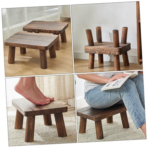 Cabilock Wooden Step Stool Rectangle Small Foot Stool for Kitchen Bathroom Bedroom