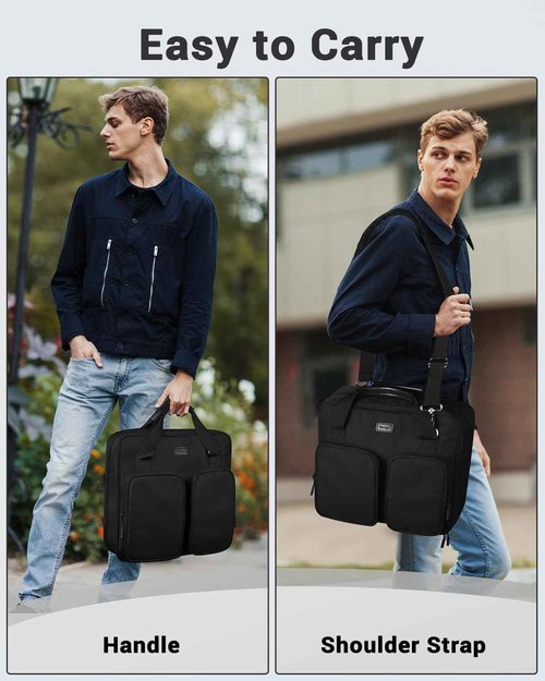 Soulgo 3 Inch Zipper Binder 3 Ring with Sturdy Shoulder Strap & Multi-Pocket, Binder with Zipper Holds Up to 700 Sheets for Office School, Compatible with 13” MacBook Laptop ipad(Black)