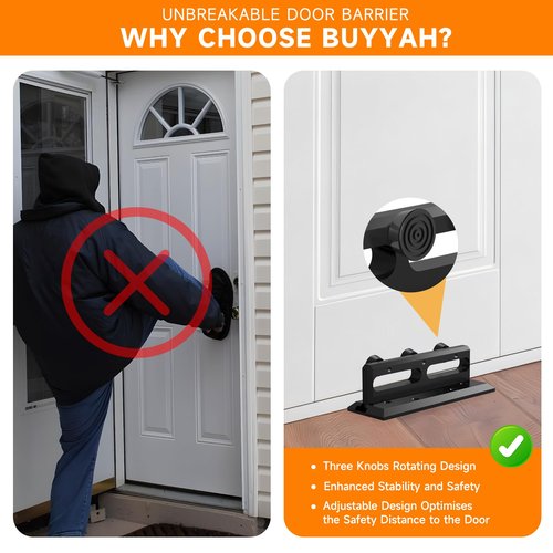 BUYYAH Door Security Bar, French Security Door Brace, Security Door Barricade, Withstands 3000 Lbs, Prevents Entry Burglaries Home Invasions