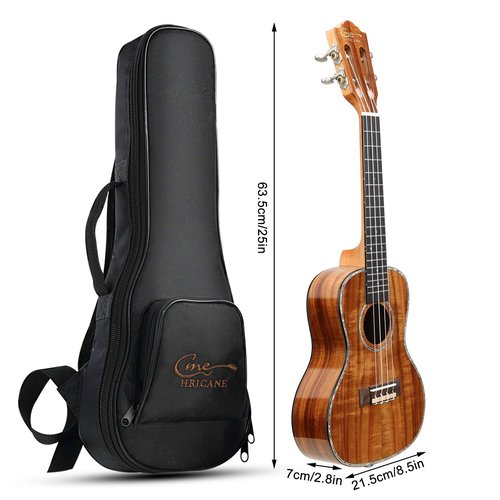 Hricane Professional Concert Ukulele 23 Inch for Adults, Koa Acacia Solid Wood Ukelele Beginners Kit Glossy Satin Finished Body with Gig Bag Tuner Strap Strings Set Pick