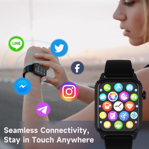 TRAUSI Smart Watches for Women Men, 1.83 inches HD Smartwatch with 90 Sports Modes, Heart Rate/Sleep Monitor, IP67 Waterproof, Bluetooth Call & Music Control
