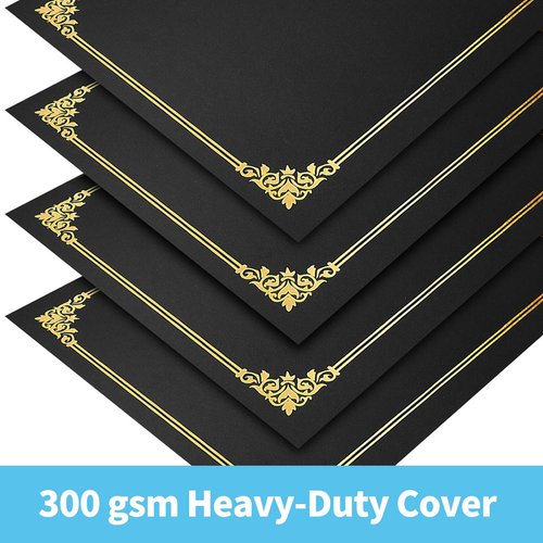 SUNEE 75pcs Certificate Kit, Includes 25pcs Black Certificate Holders & 25pcs Letter Size Certificate Papers & 25pcs Gold Foil Award Seals, for Diploma, Award, Accomplishment