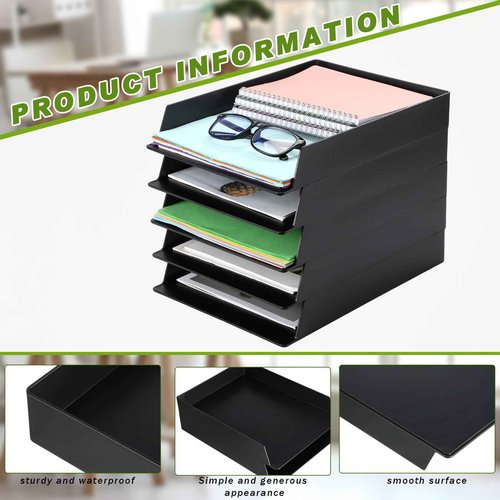 Wenqik 20 Pcs Stackable Paper Trays Rectangular Plastic Desk Holder Desktop Document File Organizer Storage Letter for Back to School Office Classroom (Black)