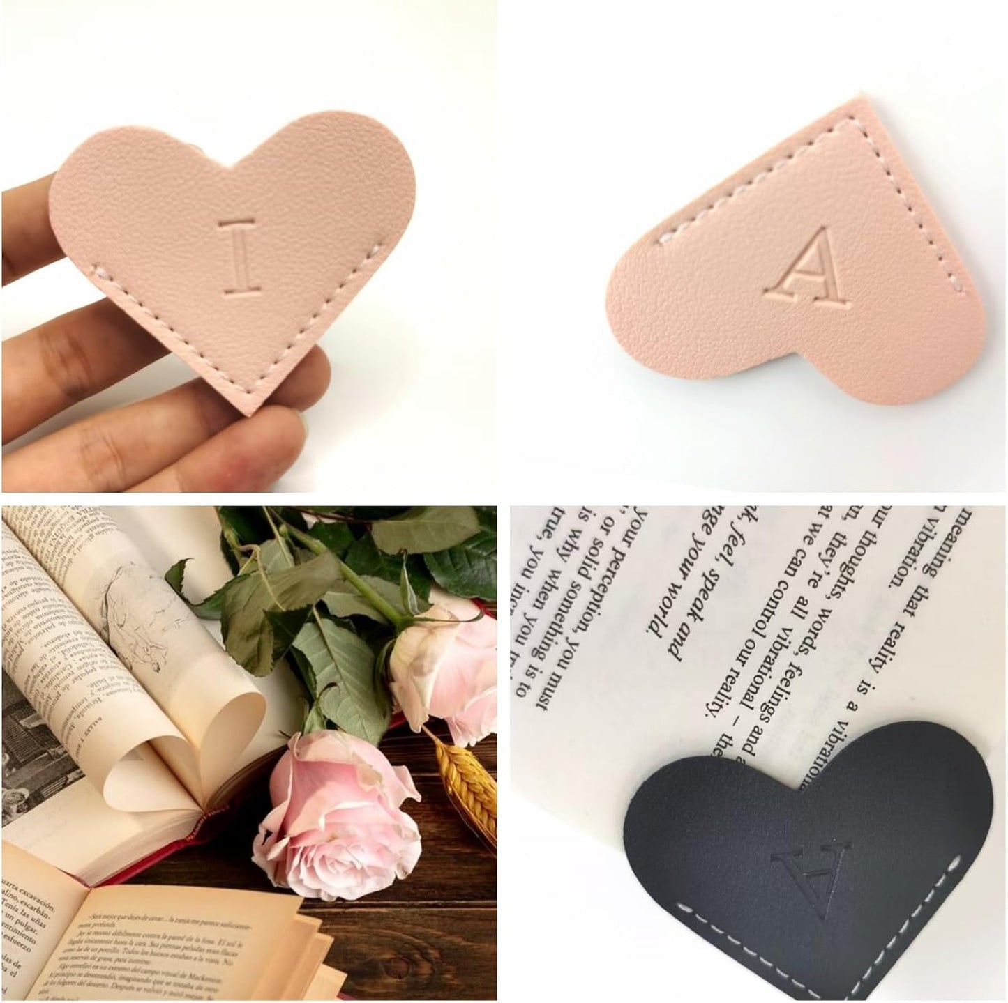 Skiennix Personalized Leather Bookmarks - Unique Heart-Shaped Gift for Book Lovers | Pink