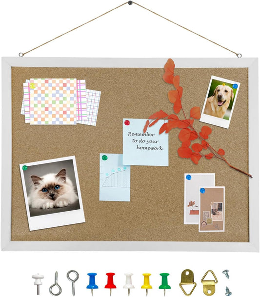 Skiennix Cork Bulletin Board - 15.7 X 12 Inches with White Oak Wood Frame for Office & Home Decor
