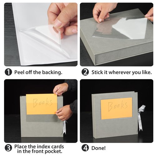 TOTiyea 50 Pack Clear Adhesive Pockets for Index Card Sleeves and Planners, Top Loading,Plastic Label Holder for Note Cards (5x8 Inches)