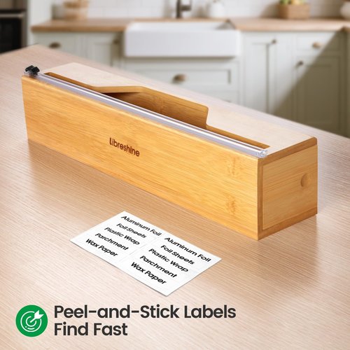 Libreshine 15 Inch Parchment Paper Dispenser with Cutter for Costco-Sized Roll, Bamboo Kitchen Drawer Organizer for Foil & Wax Paper, Wall-Mounted Large Food Wrap Holder