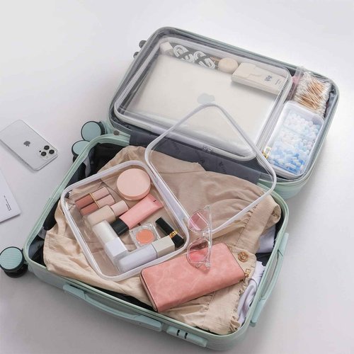 RAMFIYN 3 pack 12" Clear Zipper Pouches Portable Hard Shell Ccosmetic Case Plastic Storage Bag for Organizing