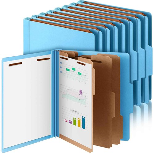 Skyygemm 24 Pcs Classification Folders Letter Size, 3 Divider Pressboard File Folder with Fasteners, Expanding File Organizer Bulk for Teachers, Clergy, Office, Church, Christmas Donations (Blue)
