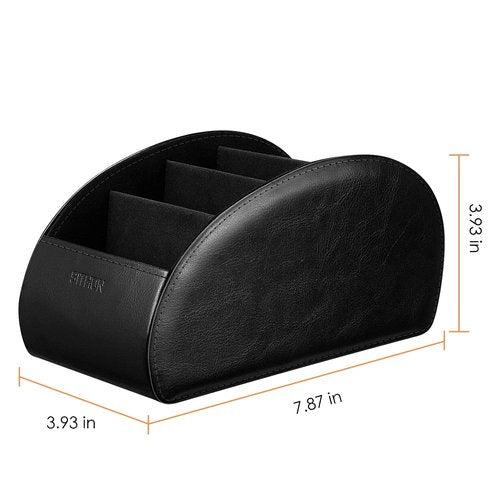 SITHON Remote Control Holder with 5 Compartments – [Upgrade Version] PU Leather Remote Caddy Desktop Organizer Store TV, DVD, Blu-Ray, Media Player, Smart Phones, Heater Controllers (Black)