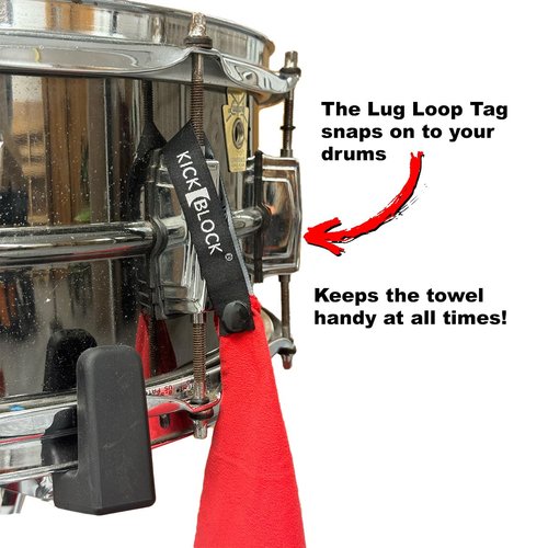 KickBlock Drummer Towel - Quick Dry Towel for Musicians - Attaches to Drum Kit - Sweat Absorbing Hand Towel - Drum Set Accessory & Gift (Black)