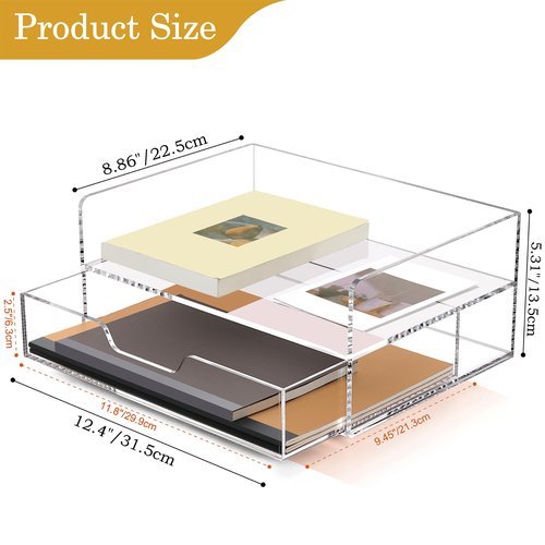 SANRUI Desk Organizer with Sliding Drawer Desk Organizers and Accessories for Office Organization and Storage, Acrylic File Organizer Drawer Stackable 2-Tier Paper Organizer,Clear