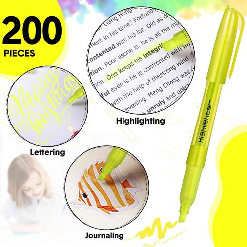 Thenshop 200 Pcs Yellow Highlighters Bulk Pocket Style Gel No Bleed Thin Highlighters Markers for Adults Highlighting in the Home Office