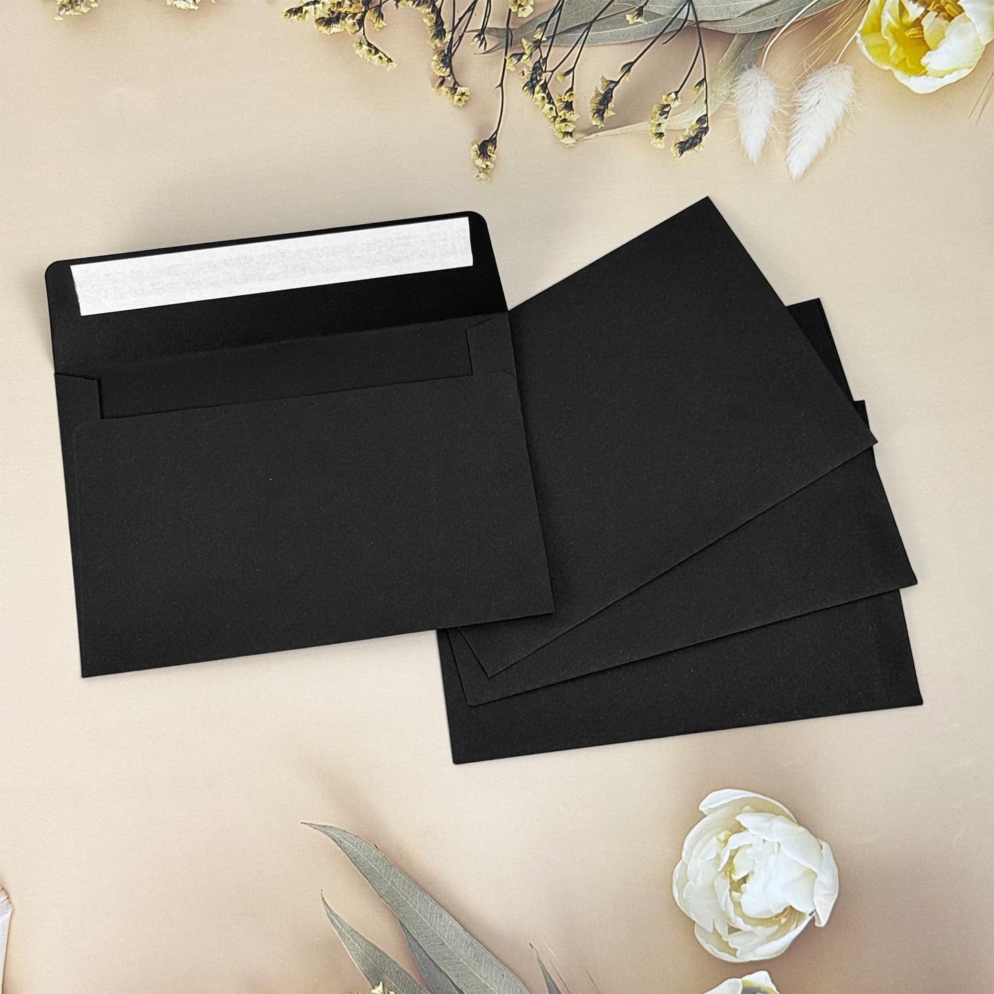 5x7 Envelopes For Invitation A7 Envelope black,50 pack 5x7 card Envelopes Self Seal,for weddings, greeting cards,baby shower,photos,birthday (50, Black, A7)