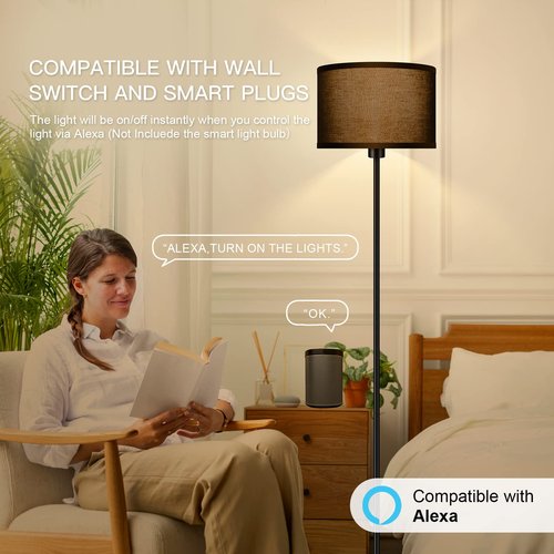 AUQUEE Floor Lamps for Living Room, Modern Standing Lamp, Black Lamp Shades, Foot Switch, Simple Pole Lamps Corner Lamp for Bedroom,Office, Living Room, Den, Bright Reading Floor Lamp(Without Bulb)