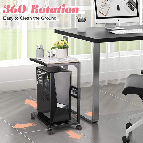 Liitrton PC Tower Stand - 2-Tier CPU Stand with Locking Caster Wheels - Iron Black for Office & Home