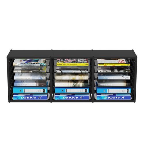 Simple Trending 19 Tier Desk File Organizer, Long Paper Letter Tray Organizer with 18 Mesh Sliding Trays for Office, DIY-able, Black