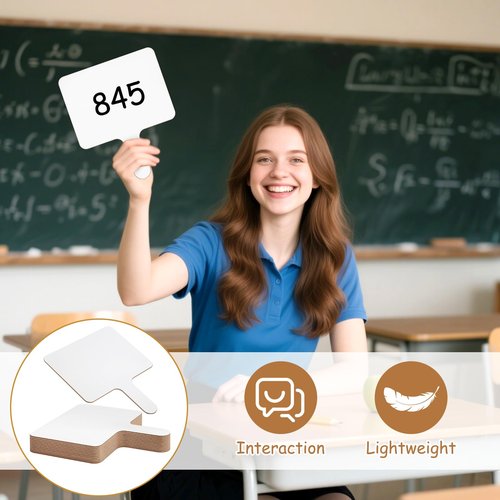 JJUNW 12 PCS 8 x 10.1 Inch Dry Erase Paddle, Handheld Wooden White Board Double Sided Dry Erase Signs Auction Paddles for Students Classroom Office Meeting Voting Answers Shower Games Party