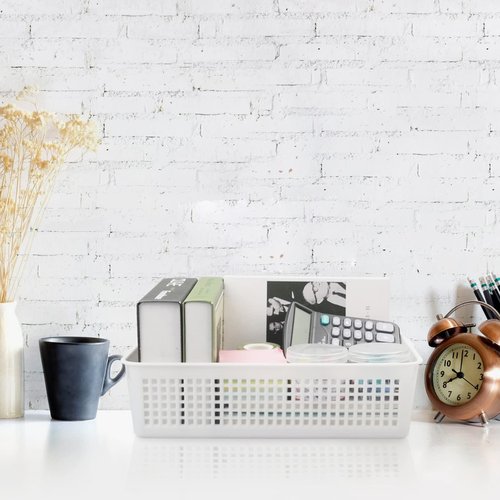 AnnkkyUS 6-pack Storage Basket Trays, Plastic Office Tray, White