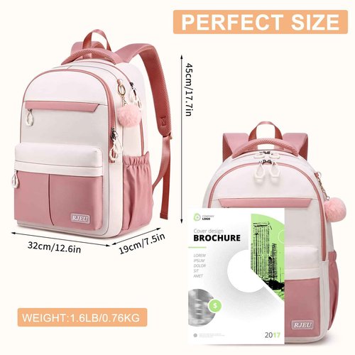 RJEU School Backpack for Teen Girls & College Students - 17.3 Inch Cute Anti-Theft Bookbag with Large Ergonomic Design, Middle High School Bag Travel Laptop Backpack