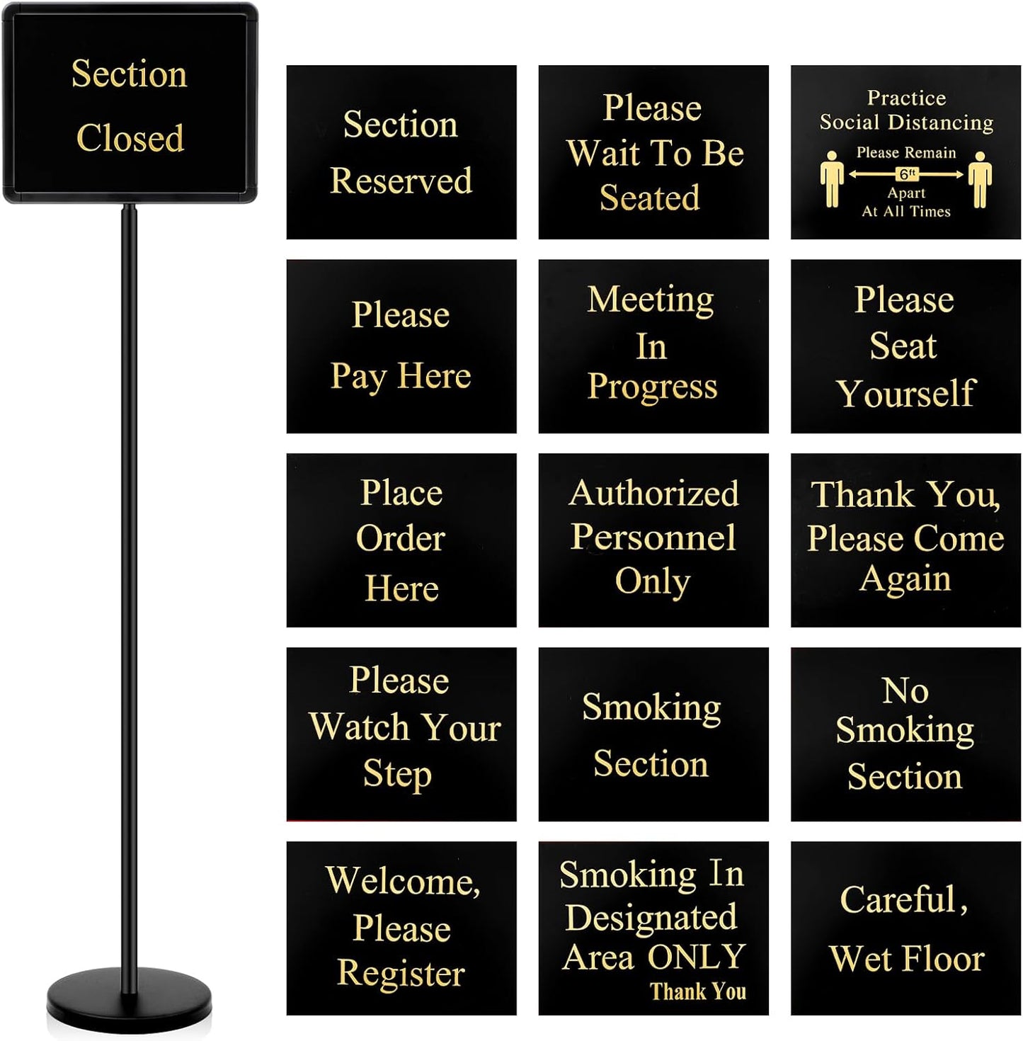 Wenqik Wait to Be Seated Hostess Sign - Sturdy 11 x 14 Inch Holder with Base for Restaurants | Black