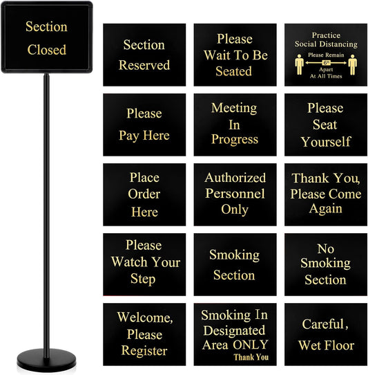 Wenqik Wait to Be Seated Hostess Sign - Sturdy 11 x 14 Inch Holder with Base for Restaurants | Black