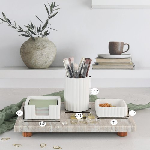 KIBAGA Modern Aesthetic Desk Accessories Set of 3 - Stylish Concrete Organizers for Pens & Office Supplies - A Cute and Functional Addition to Your Workspace Decor