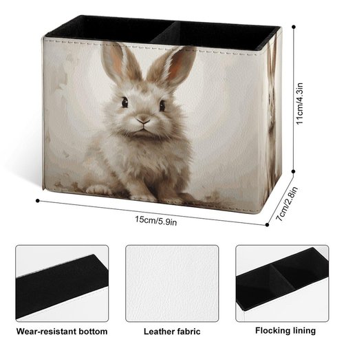 Famame Brown Rabbit Bunny Pencil Holder for Desk, Leather Desktop Container Pen Cup Storage Study Table Pen Organizer Makeup Brush Holder for Classroom Office Home