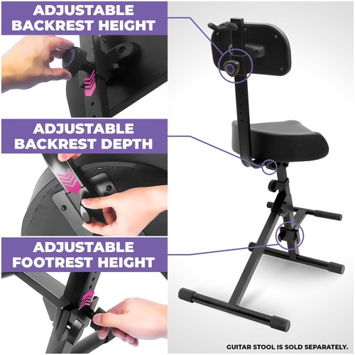 Liquid Stands Adjustable Backrest for LS MS1150 & MS1092B – 1010–1220mm Height/Depth, Spring Knob Adjustment, Built-in Guitar Holder – Compatible Piano Bench Support