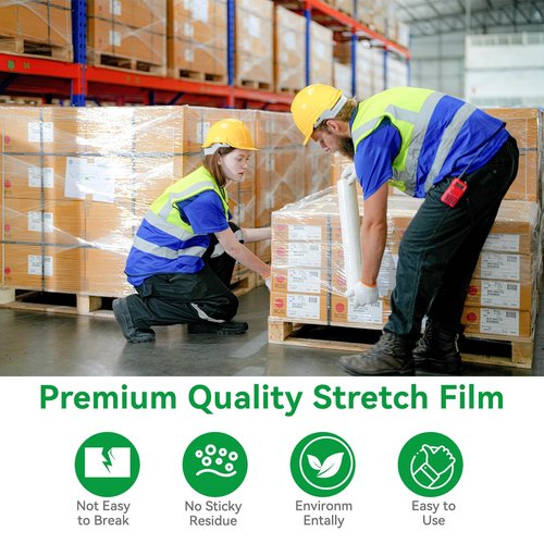 18" x 1500' Plastic Shrink Wrap Roll - 80 Gauge, 500% Stretch Industrial Strength Moving Wrap, Heavy Duty Pallet & Furniture Protection - 4 Roll Bundle Stretch Wrap with Handles