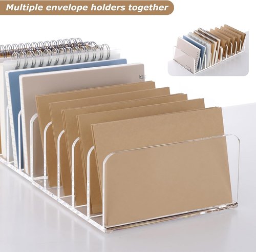 SANRUI Clear Acrylic Desktop File Organizer - 5 Compartment Document Sorter for Office & Home