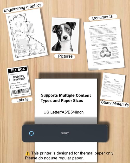 iDPRT Inkless Portable Printer for Travel, 300DPI Wireless Thermal Printer Support 8.5 x 11 Inch US Letter, A4, Small Bluetooth Printers Compatible with iOS, Android Laptop for Office Car Home, Black