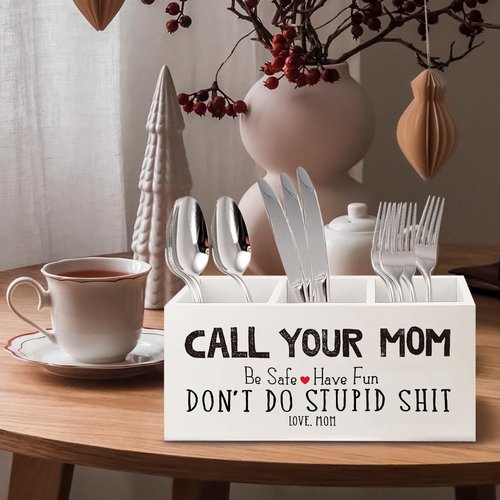 URLLUAE Funny Call Your Mom Wooden Pen Pencil Holder for Office Desk Accessories, Gifts for Freshman Son Daughter College Students Makeup Brush Toothbrush Holder Organizer for Bathroom