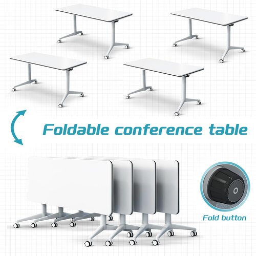 QXYXSM Conference Room Tables, Folding Conference Tables White Modular Conference Table Meeting Table with Wheels (10, 47.2")