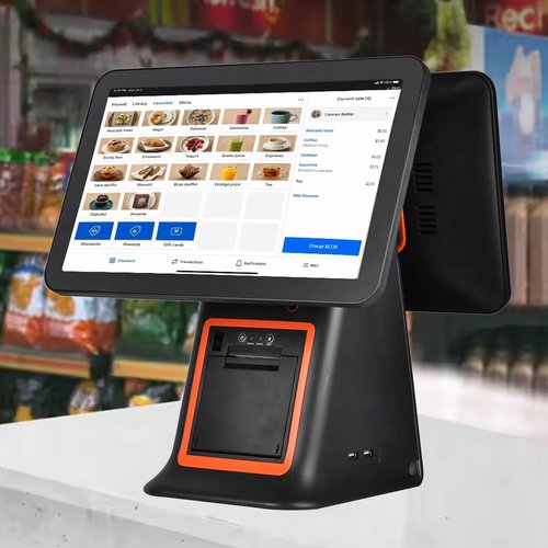 POS Cash Register, All-in-One Cashier Register with Dual Touch Screen 15.6", POS System for Small Business with CPU I5, 8GB RAM, 128G SSD, Windows 10, WiFi Module, for Retail and Restaurant,Black