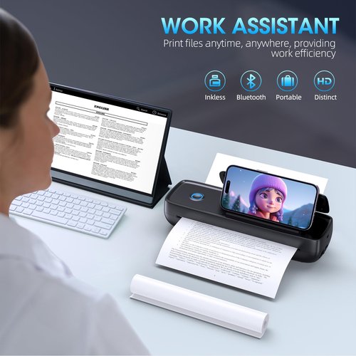 GUTHERREN Portable Thermal Printer, Wireless & Bluetooth Mini Inkless Printer for Travel, Office, Home, Supports 8.5x11inch, Compatible with iPhone, Android, Laptop(Black)