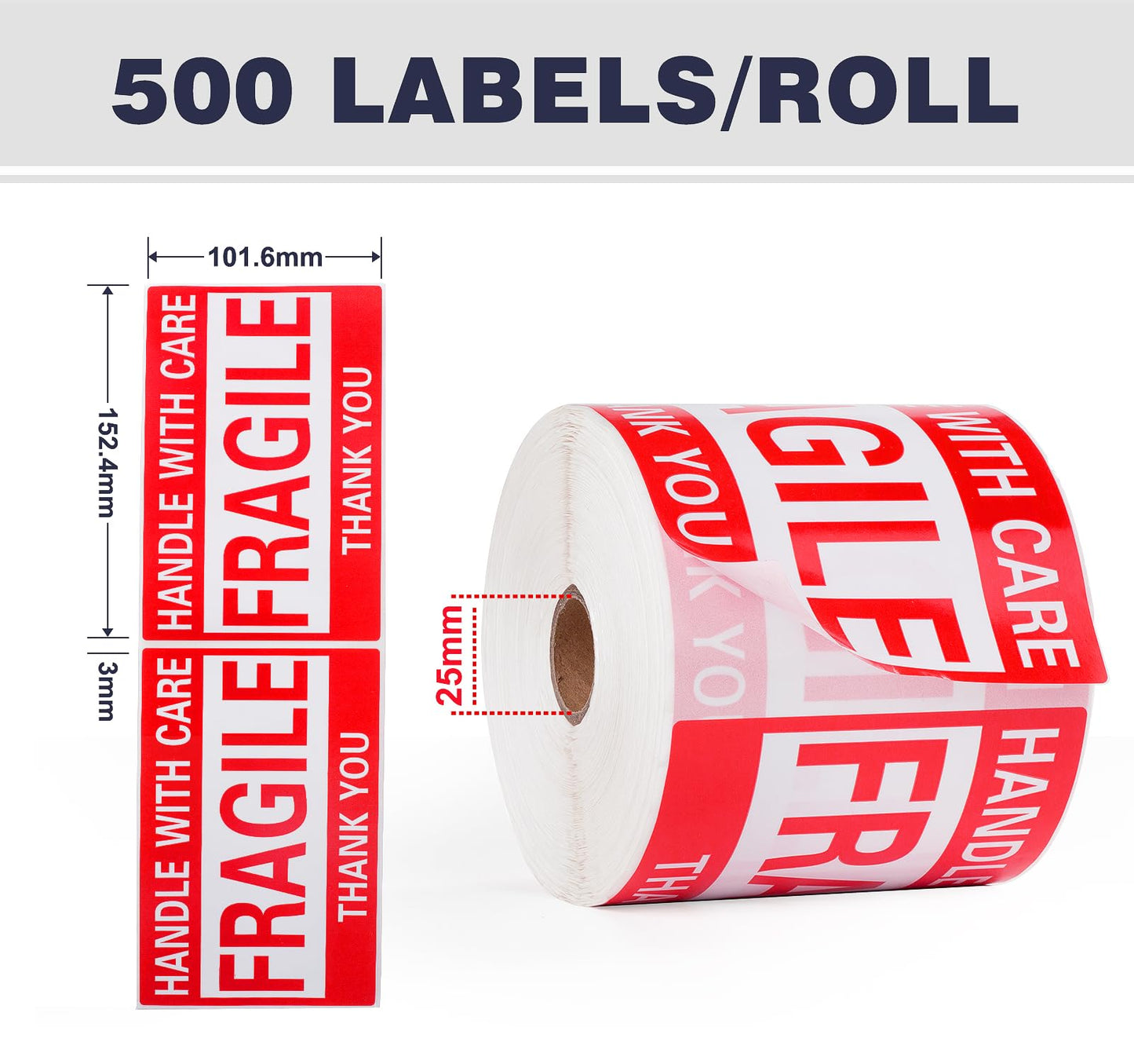 4 x 6 Inch Fragile Stickers Handle with Care 500 Permanent Adhesive Fragile Stickers for Shipping Moving Glass Fragile Labels (1 Roll, 500 Labels)