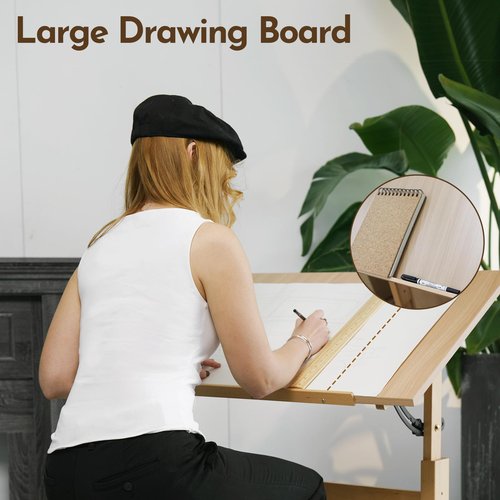conda Wood Adjustable Drafting Table 35.5" x 23.5" - Beech Wood Art Desk with Adjustable Height & Tilting, Pencil Ledge, and Ruler for Writing, Reading, Design, and Crafting