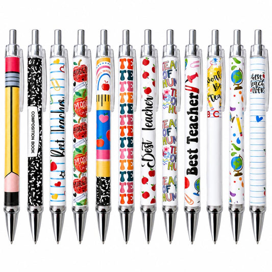 12PC Teacher Pen | Fun Cute Funny Cool Best Pens for Men Women Set Pack Teach Love Inspire School Preschool Appreciation Gifts Supplies in Bulk Office Supply Thoughtful Professor of the Year