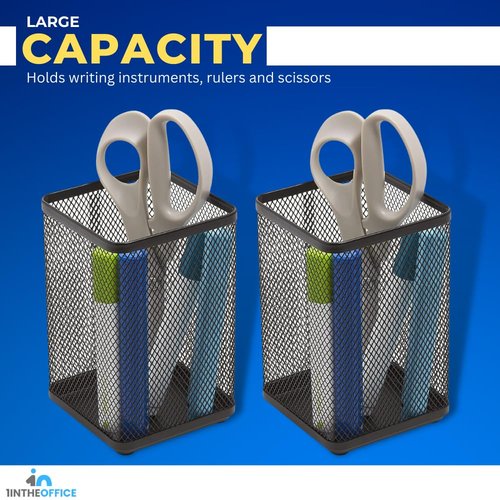 1InTheOffice Pencil Cups for Desk, Jumbo Pencil Holder, Stackable Wire Mesh Jumbo Pencil Holder, Matte Black 2 pack