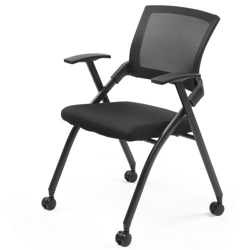 Rpuzonier Stackable Conference Room Chairs with Wheels, Stackable Rolling Folding Office Chair with Ergonomic Backrest and Armrest for Guest, Reception, Training Room, Event, 350lbs Capacity (1)
