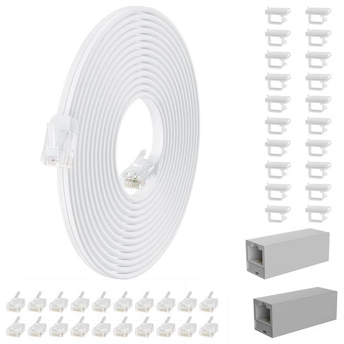 HiFind Telephone Extension Cord - 500 Ft Anti-UV Weatherproof Phone Cable with RJ11 Plug | Flat White