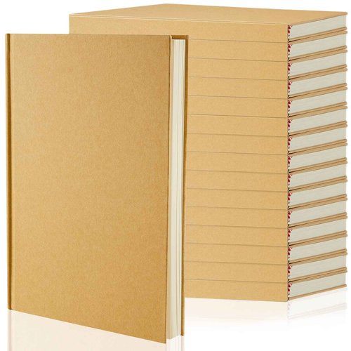 Henoyso 16 Pcs A5 Blank Notebooks Journals Bulk 100 Sheets/200 Pages Unlined Craft Notebooks Kraft Sketchbooks Hardcover for Writing Drawing for Gifts Students School Office Traveler, 8.3 x 5.7 in