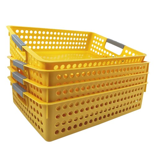 DLUCKY 4Pcs Classroom Organization and Storage Paper Tray Holds 4A Paper, Trays for Classroom Toy, Crayons, Handicrafts Storage, Also for Library, Drawers, Office, Kitchen, Bathroom(Yellow)