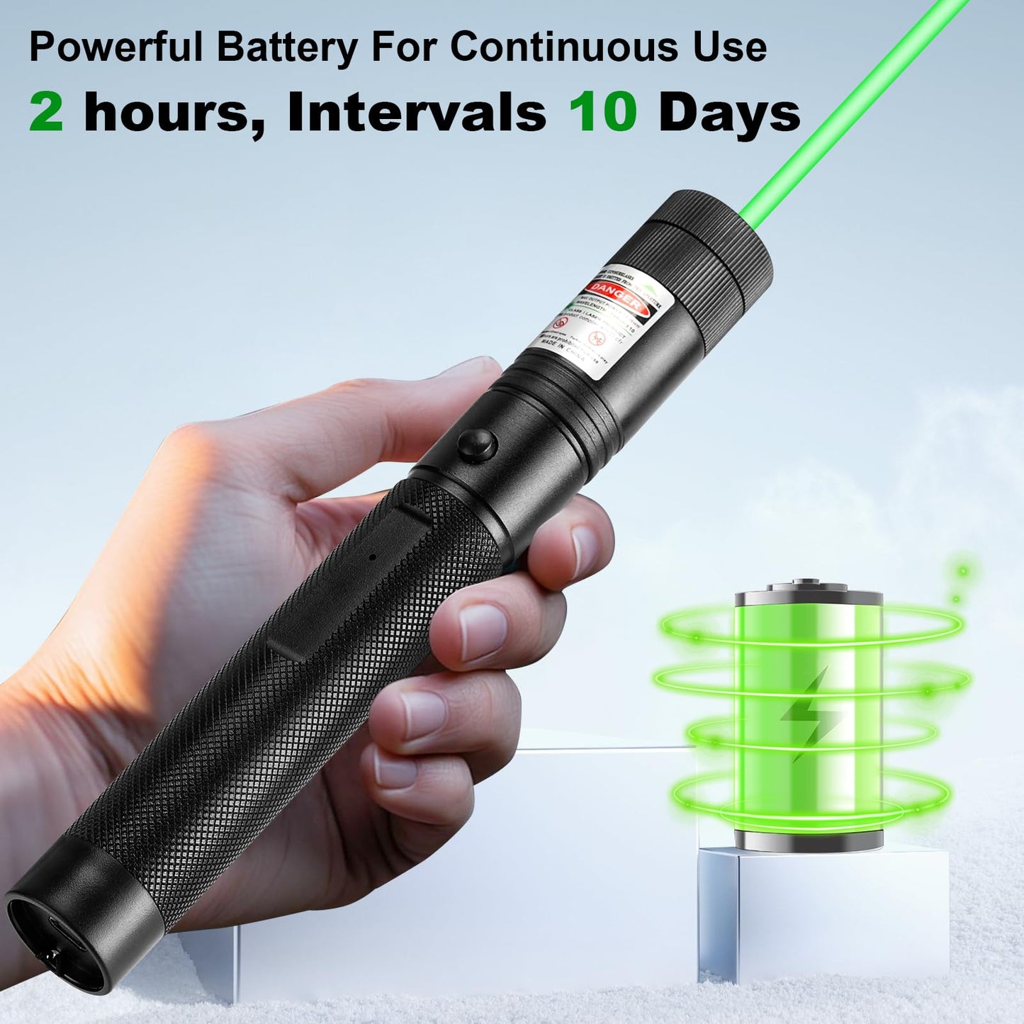 Damflew Green Laser Pointer High Power - Long Range Rechargeable Laser Beam, USB Charging Port for Hiking, Presentations & Outdoor Use (Professional-Grade Green Light)