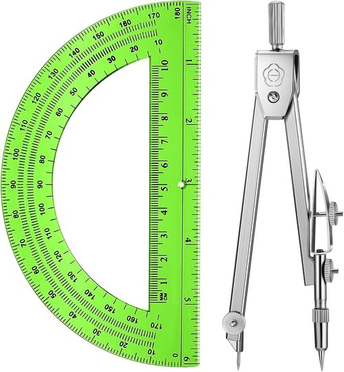 EBOOT Geometry Math Set - Drawing Compass & 6-Inch Swing Arm Protractor | Green Color