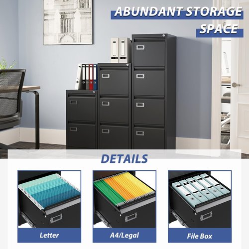Anxxsu 4 Drawer File Cabinet, Filing Cabinets for Home Office, Metal Vertical File Storage Cabinet with Lock, Locking File Cabinet for A4 Legal/Letter, 15" W x 17.7" D x 50.1" H, Assembly Required