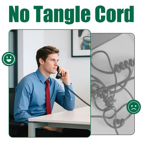Lativu 5 Pack Phone Cord for Landline,12FT Uncoiled(1.4FT Coiled), Telephone Cord Phone Handset Cords for All Corded Landline Phones, Black