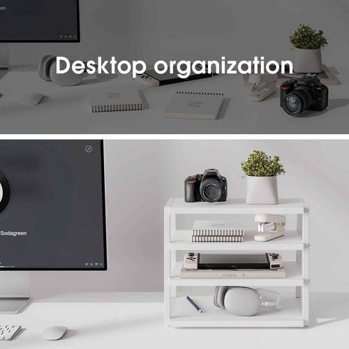 Fenge Desk Shelf Organizer, 4 Tier Desktop Shelf, Wood and Metal Office Shelves, Corner File Organizer for Office Supplies, Top of Desk Organizers and Accessories