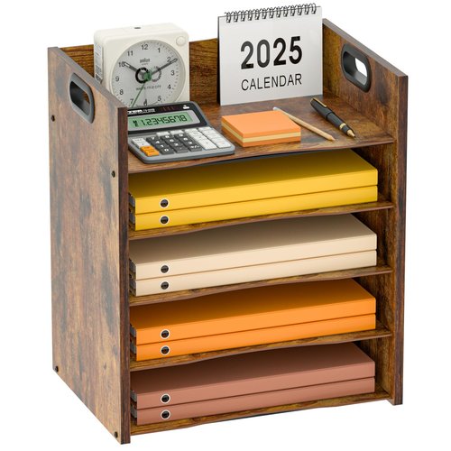 LMZAPET 5-Tier Wood Paper Organizer, File Holder for Desk With Handle - Wooden Paper Letter Tray, Desk Organizer and Accessories, File Cabinet for Home Office, School